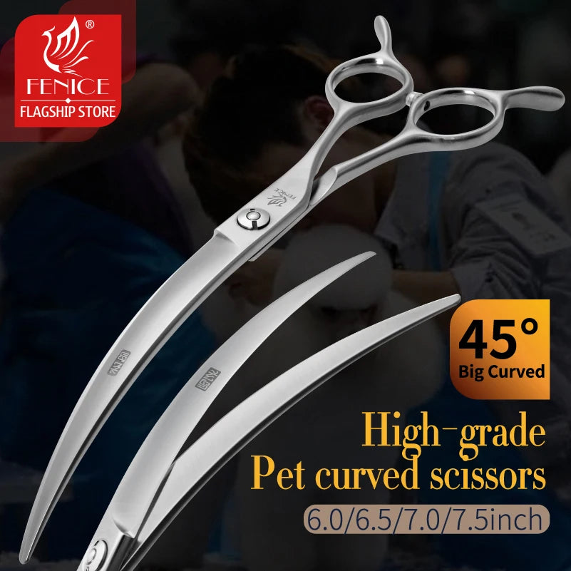 Fenice Big Super Curved Scissors 45° 6/6.5/7/7.5inch Pet Dog Grooming Scissors Pets Hair Curved Shears ножницы tijeras tesoura