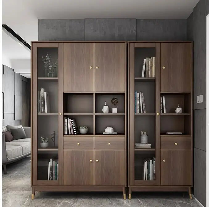 Bookcase with glass door bookcase bookcase combination Nordic simple floor dustproof bookcase with whole wall storage cabinet