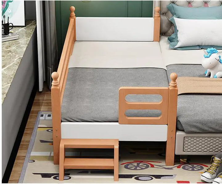 Solid beech child bed with guardrail baby cot spliced king-size bed widened side bed extended side spliced bed can be customized