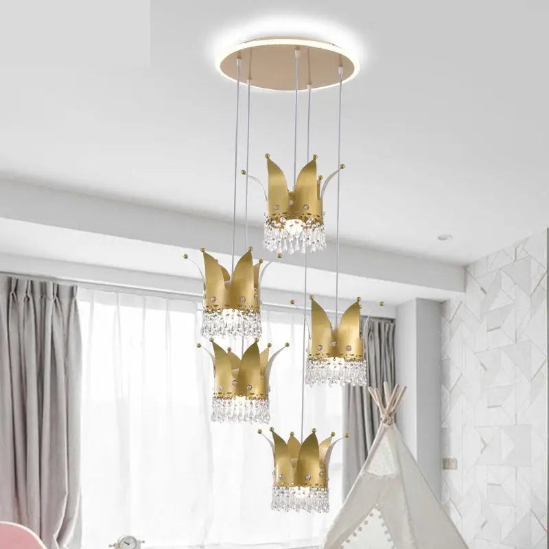 Crystal Crown Led Ceiling Light Luxury Net Red ceiling Lighting Princess Girl Bedside Lamp Children's Room Bedroom Lamps