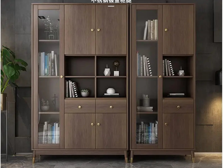 Bookcase with glass door bookcase bookcase combination Nordic simple floor dustproof bookcase with whole wall storage cabinet