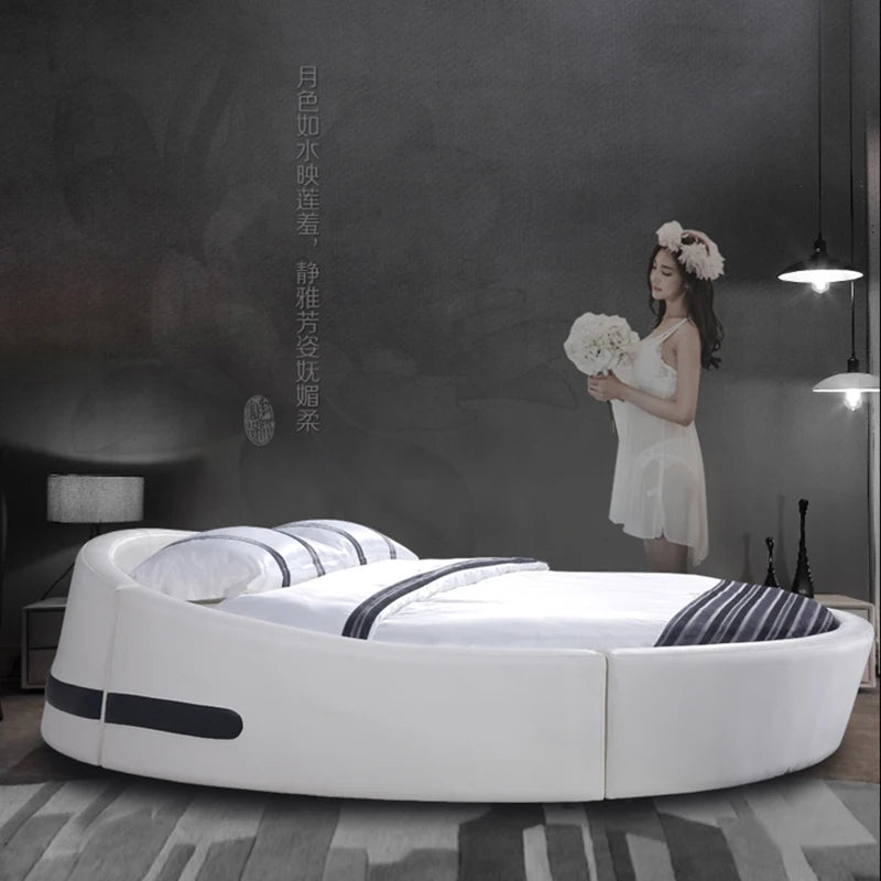 Real Genuine cow leather bed Soft Beds Bedroom round bed camas lit muebles de dormitorio yatak mobilya quarto unique designer