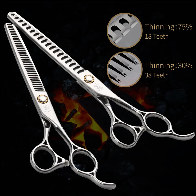 Fenice JP440C Professional 6.5/7.0/7.5/8.0 inch Dog Grooming Cutting Thinning Curved Shear Set Dog Groomer Tool Pet Accesories