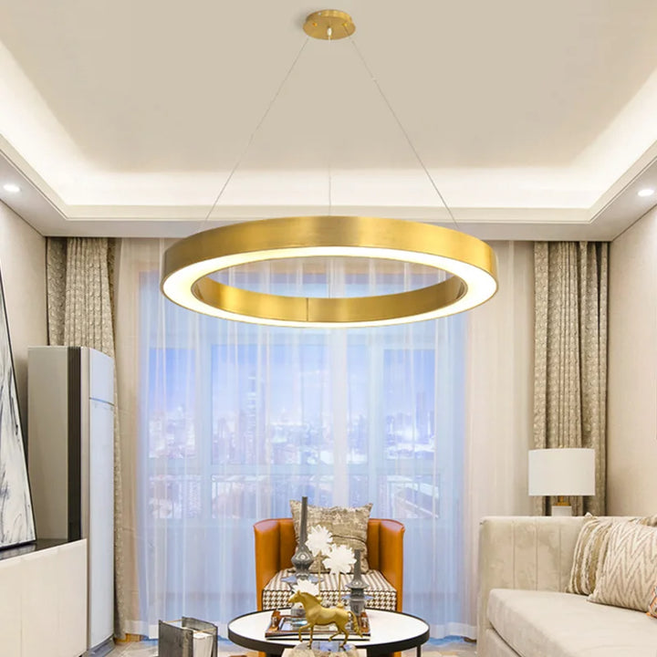 Gold Copper Pendant Lights Circle Ring Suspension Luminaire Dining Room Modern Nordic LED Hanging Lamp Kitchen Bedroom Fixtures