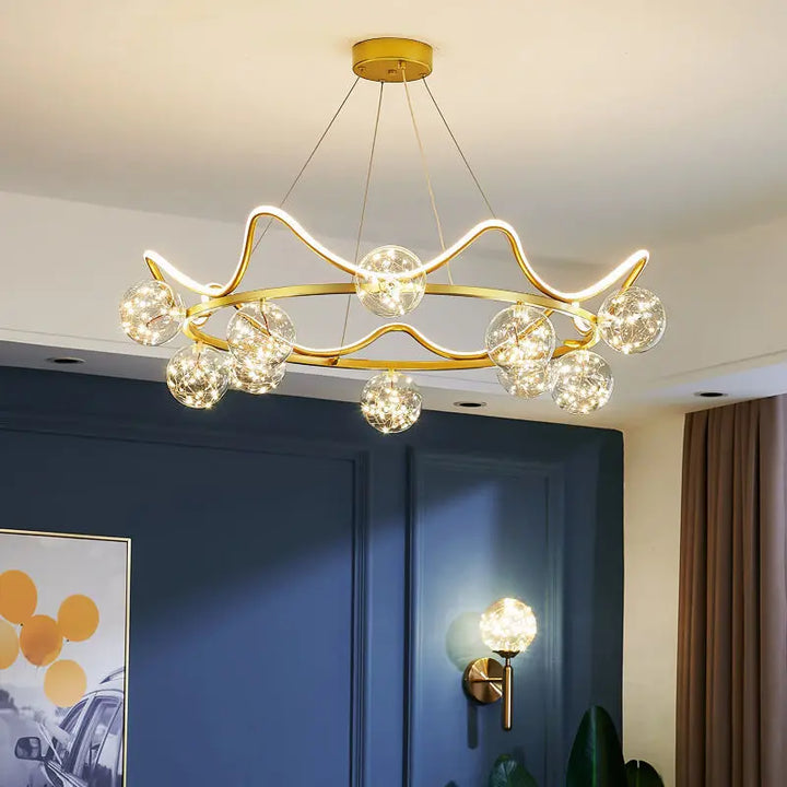 2023 New Nordic Gypsophila Pendant Lights Crown Living Room Modern Restaurant Creative Golden Loft Bedroom Lamp Led Ring Light