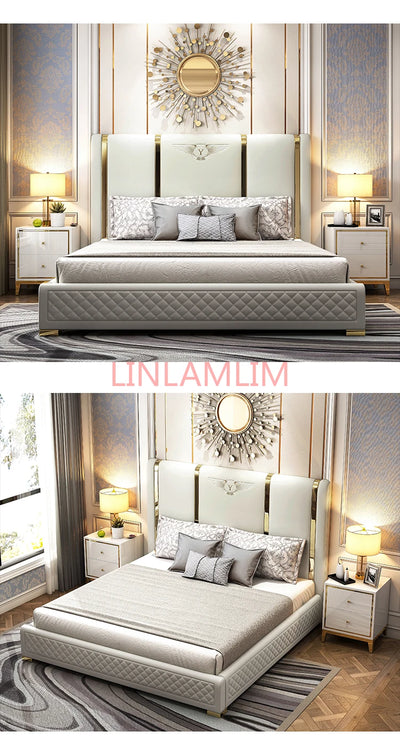 Genuine Leather entry lux bed frame modern Nordic camas ultimate bed кровать двуспальная lit beds سرير  muebles de dormitorio ме