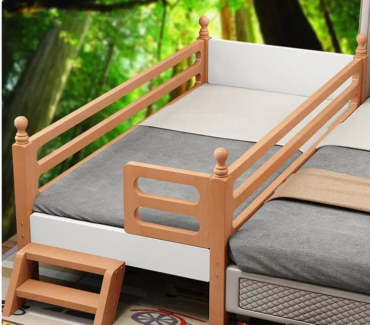 Solid beech child bed with guardrail baby cot spliced king-size bed widened side bed extended side spliced bed can be customized