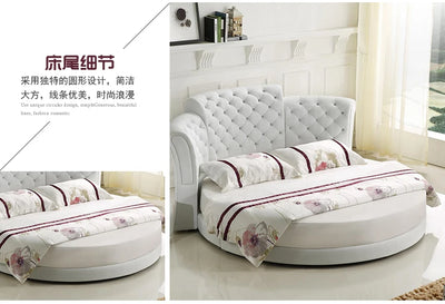 Smart bed frame camas bedroom кровать двуспальная lit beds سرير  muebles de dormitorio мебель LED light round genuine leather