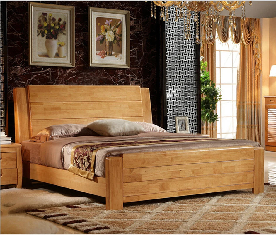 high quality  bed Oak Bedroom furniture  bed 2 people solid wood bedroom furniture 3094