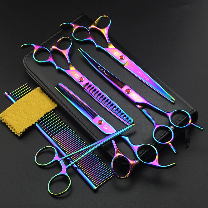 Purple Dragon Dog Grooming Scissors Professional Japan Stainless Chunker Pet Thinning Scissors Up Curved Scissors Comb Z3002