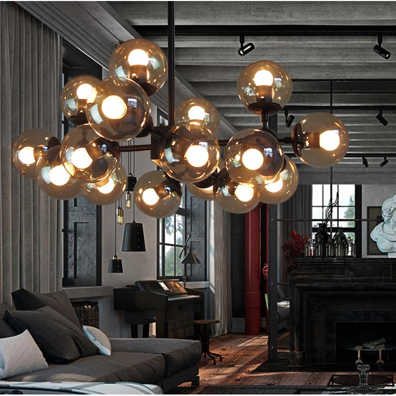 Vintage Led Pendant Lamp Dining Room Furniture Industrial Loft Iron Modern Droplight Glass Round Ball Classic Luminaria Lights