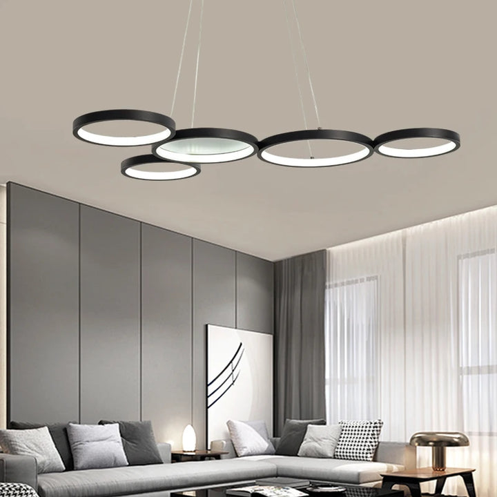 Modern LED Chandelier Remote Control Dimming For Living Room Dining Room Bedroom Kitchen Home Black Ceiling Lamp Light Fixture