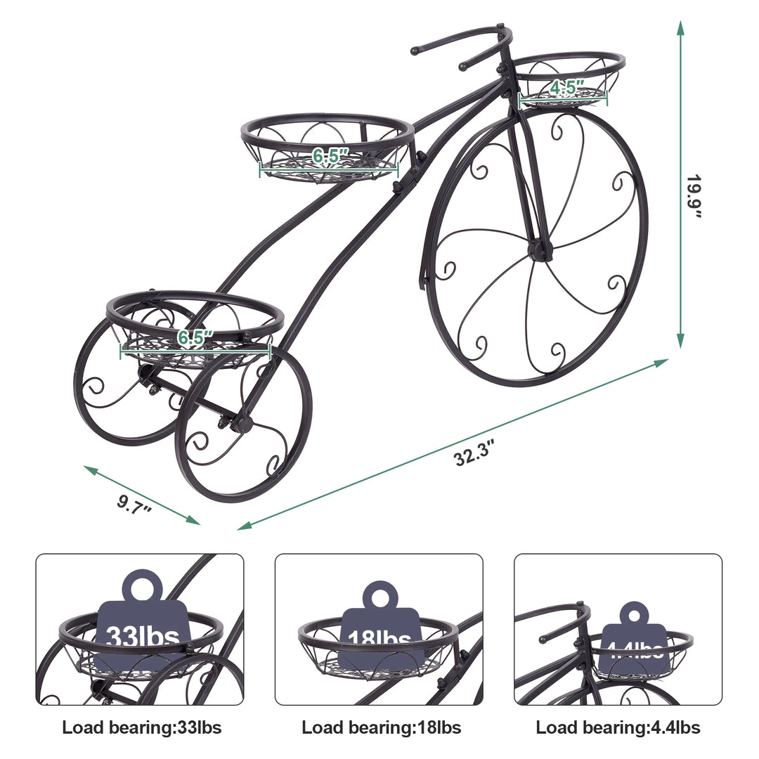 Tricycle Plant Stand Flower Pot Cart Bicycle Holder Rack for Home Garden Patio