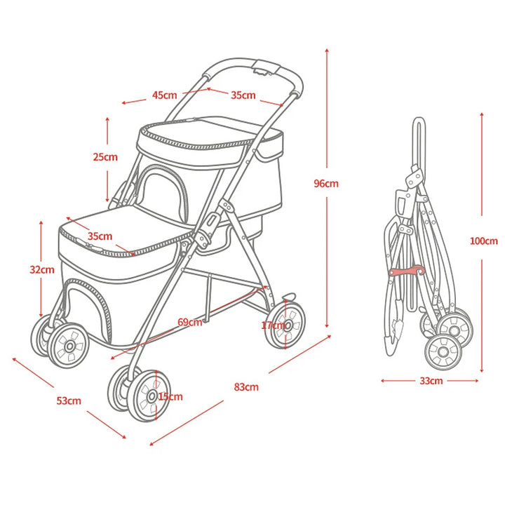 Luxury Pet Cat Stroller Folding Double-layer Newborn Baby Dog Pull Cart Four-wheel Shock Transporter Carrier Travel Bags