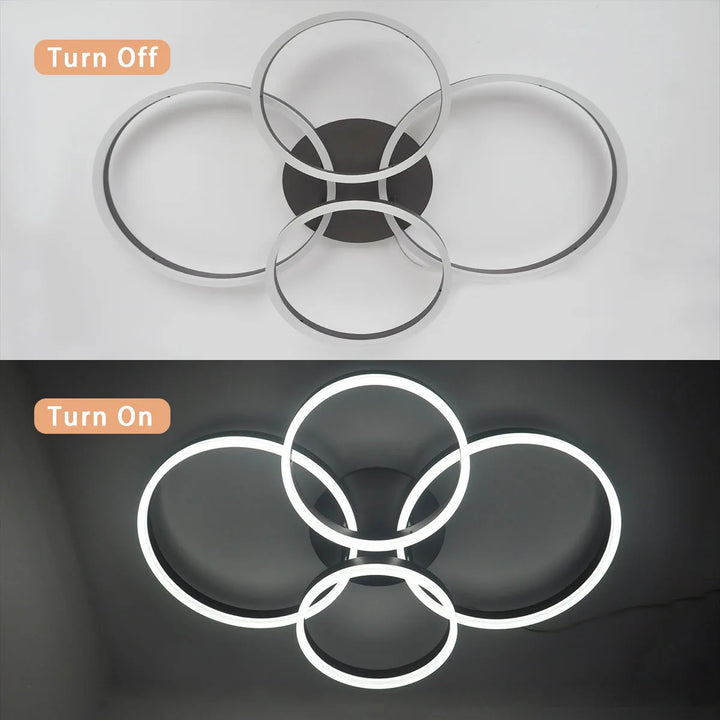 LED Modern Acrylic Ceiling Light 90W 6000K Surface Mount 2+2 Rings Cool White Flush Mount Light for Livingroom Bedroom