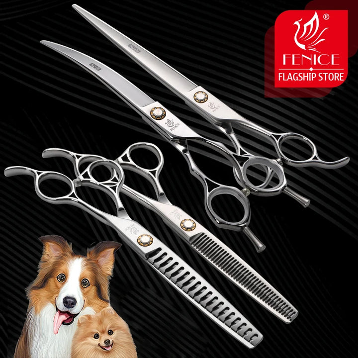 Fenice JP440C Professional 6.5/7.0/7.5/8.0 inch Dog Grooming Cutting Thinning Curved Shear Set Dog Groomer Tool Pet Accesories