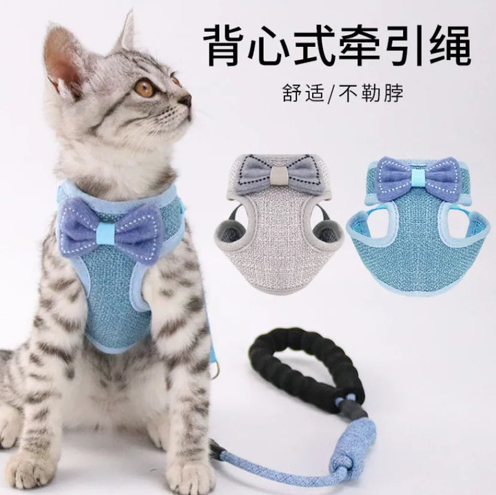 100pcs Bow Cat Harness Pet Leashes Chest Adjustable Harness Bowknot Cats Leashes Walk Chest Strap Vest Cat Collars hot