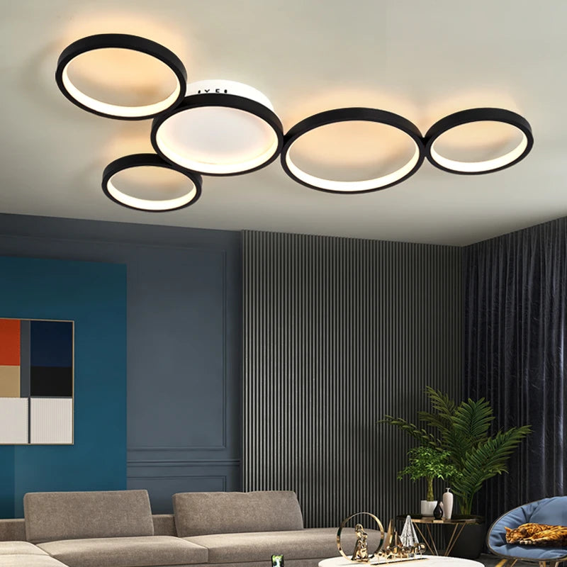 Modern LED Chandelier Remote Control Dimming For Living Room Dining Room Bedroom Kitchen Home Black Ceiling Lamp Light Fixture