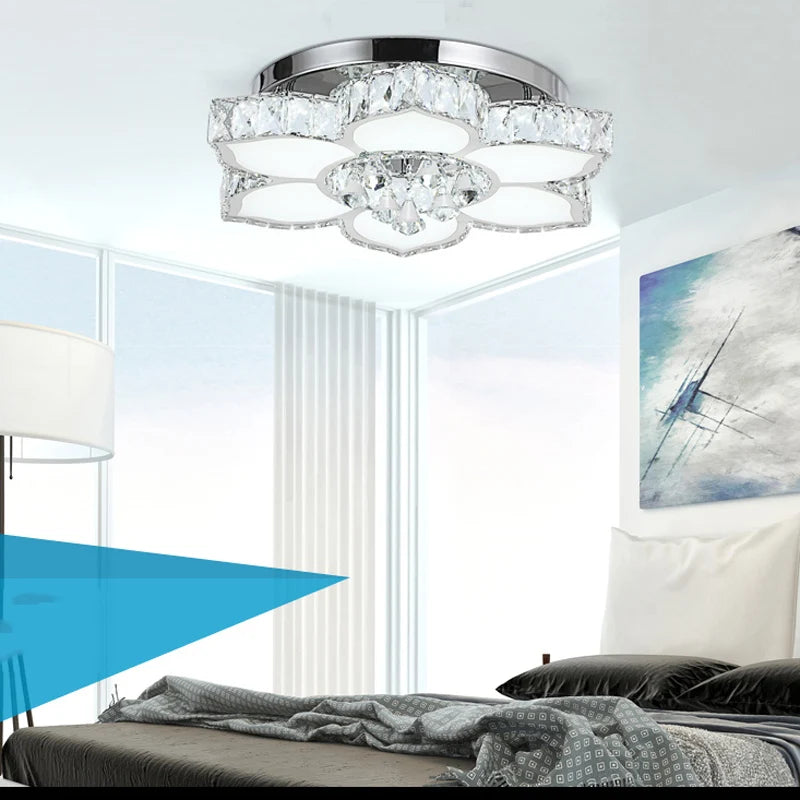 Fashion D470mm 5 Heads Ceiling Light Crystal Flower Shape Ceiling Lighting Foyer Cafeteria Lamp