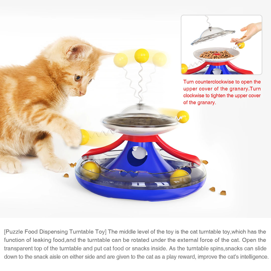 Kitten Tumbler Track Balls Toy Cat Carousel Shaped Turntable Leaky Food Toy Intelligence Boosting Cat-teasing Stick Pet Supplies