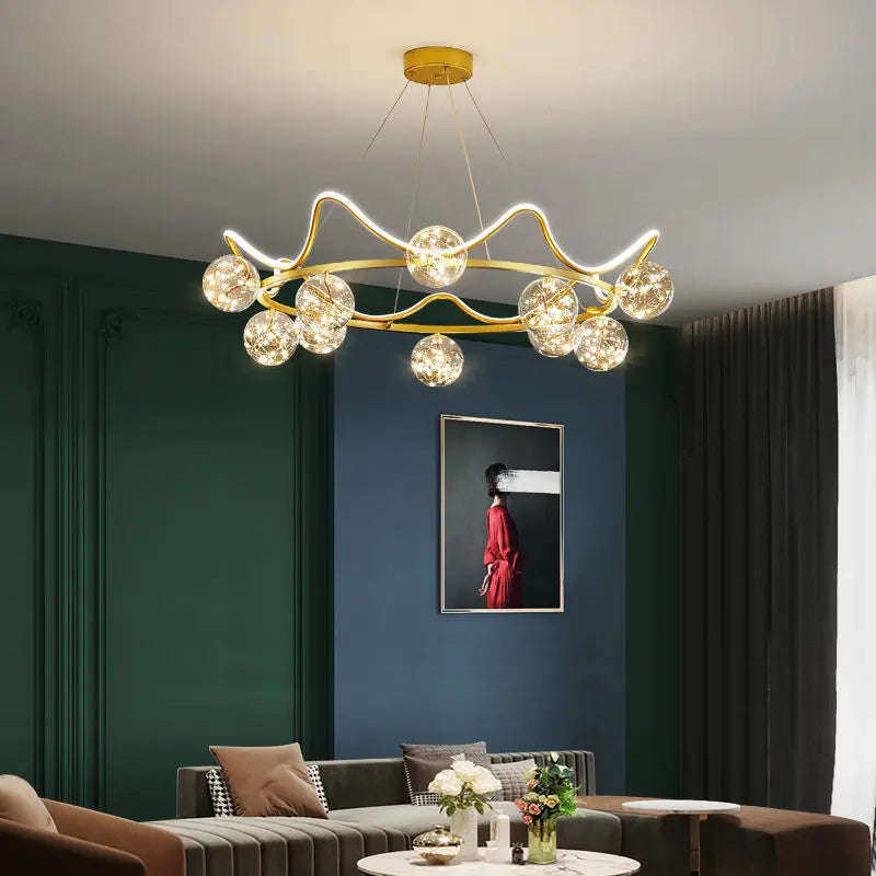 2023 New Nordic Gypsophila Pendant Lights Crown Living Room Modern Restaurant Creative Golden Loft Bedroom Lamp Led Ring Light