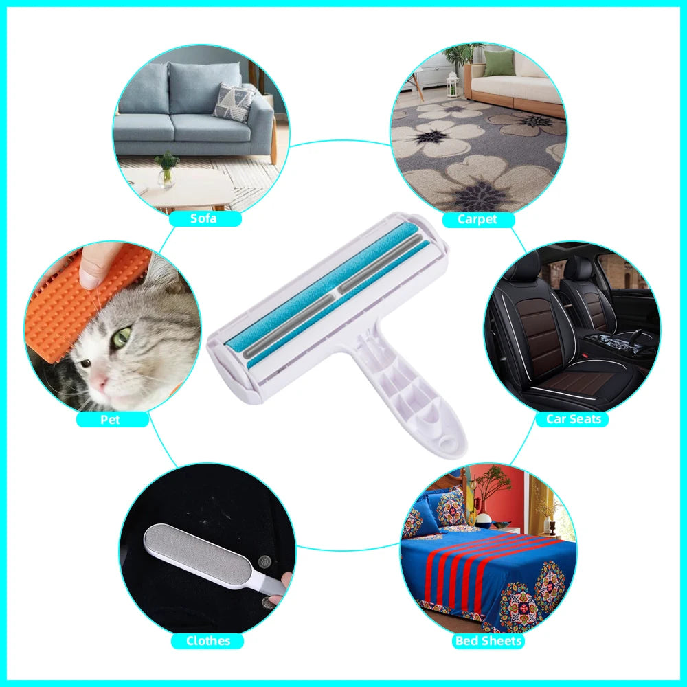 Pet Hair Roller Remover Lint Brush 2-Way Dog Cat Comb Tool Convenient Cleaning Dog Cat Fur Brush Base Home Furniture Sofa Clothe