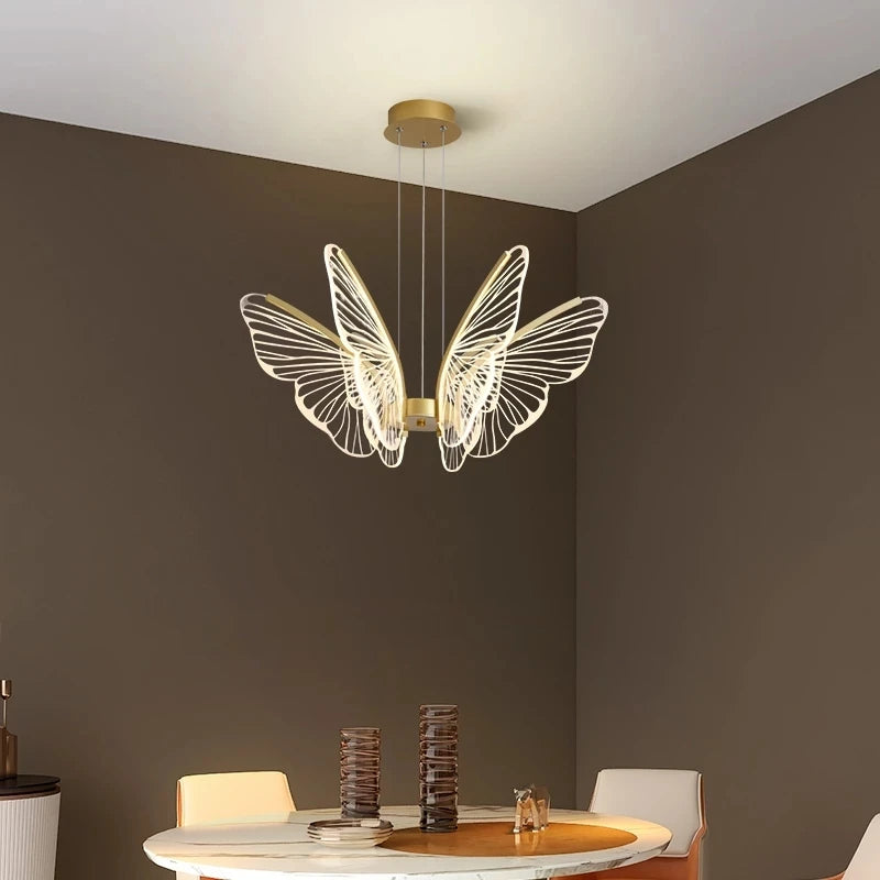 New Butterfly Pendant Lights LED Lamp Room Decor Creative Decoration Living Room With Remote Control AC220V Golden Ceiling Light