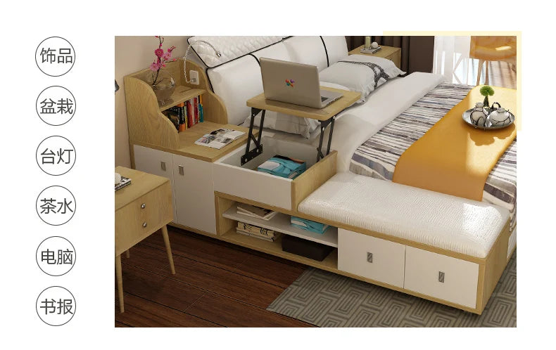 Genuine leather bed frame Modern Soft Beds with storage drawer Home Bedroom Furniture cama muebles de dormitorio / camas quarto