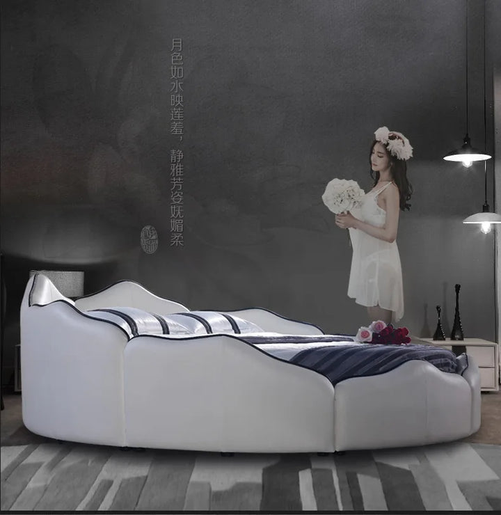 Real Genuine cow leather bed Soft Beds Bedroom camas lit round bed muebles de dormitorio yatak mobilya quarto unique designer