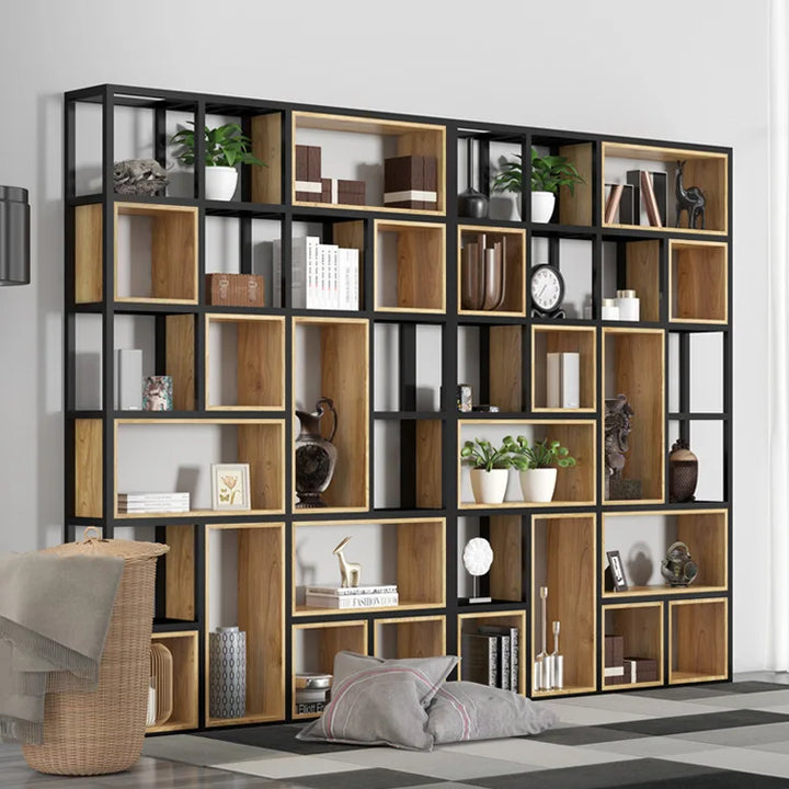 American shelf office partition display shelf floor multi-layer bookshelf living room solid wood screen iron storage shelf