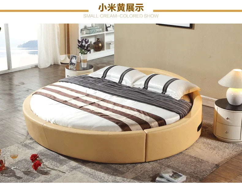 Real Genuine cow leather bed Soft Beds Bedroom round bed camas lit muebles de dormitorio yatak mobilya quarto unique designer