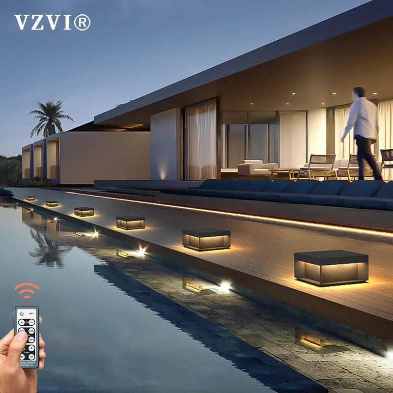 VZVI Solar Post Light Outdoor Column Head Light LED Garden Fence Gate Deck Cap Pillar Lamps Waterproof Landscape Street Lights