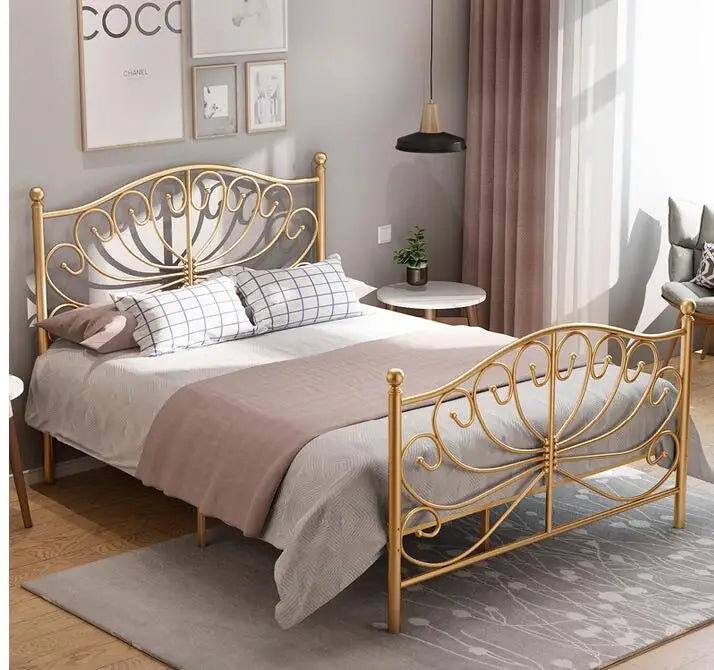 European style gold web celebrity thick iron bed 1.2m 1.5m 1.8m single double master bed