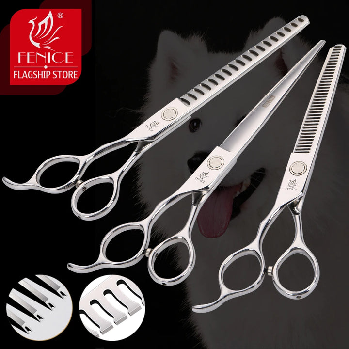 Fenice 6.5/7 inch Professional left Hand Pet Dog Grooming Scissors Set Cutting&Thinning Shears Set Animal Haircut Scissors Kit