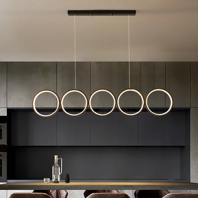 LED round pendant light Dining Room Office Modern Nordic Creative suspension metal Coffee Shop Bar Ring long ceiling light