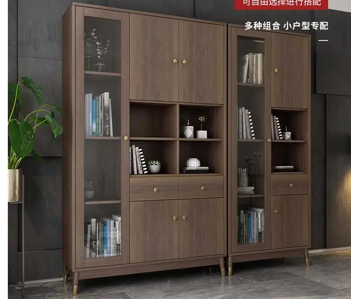 Bookcase with glass door bookcase bookcase combination Nordic simple floor dustproof bookcase with whole wall storage cabinet