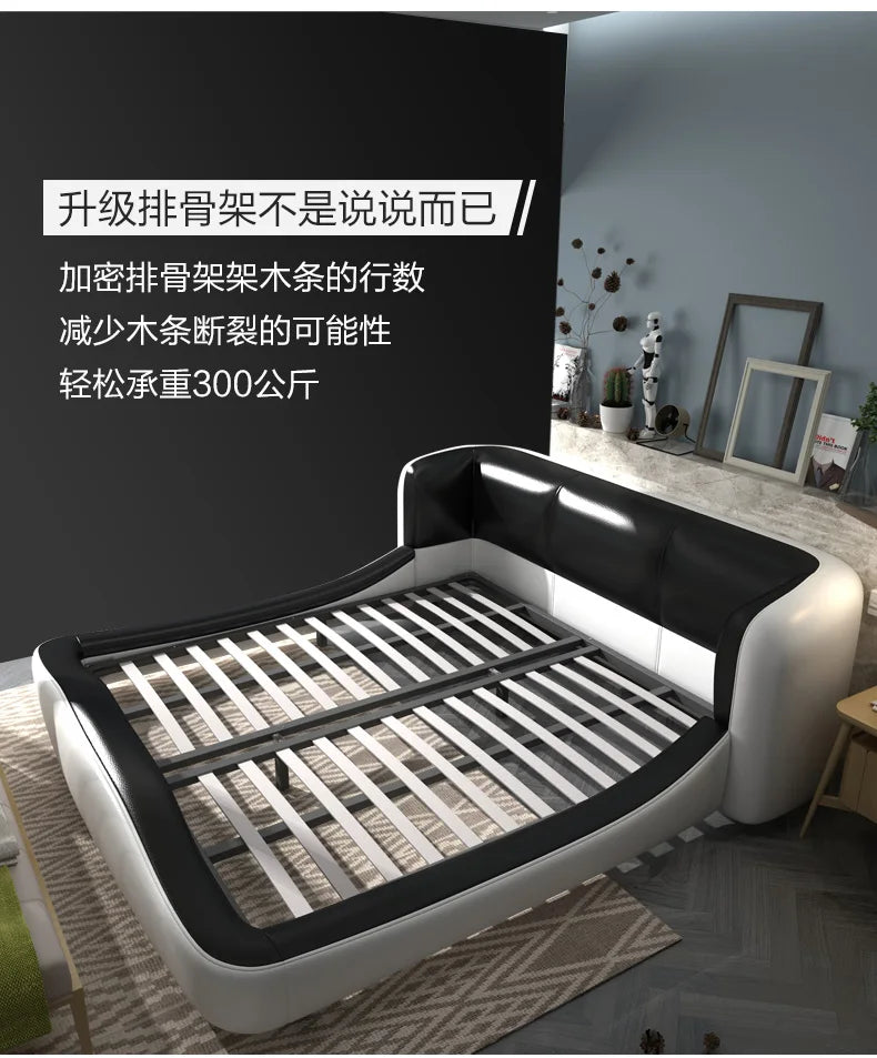 Real Genuine cow leather bed Soft Beds Bedroom camas lit muebles de dormitorio yatak mobilya quarto unique designer furniture