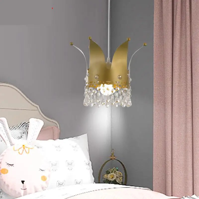 Crystal Crown Led Ceiling Light Luxury Net Red ceiling Lighting Princess Girl Bedside Lamp Children's Room Bedroom Lamps