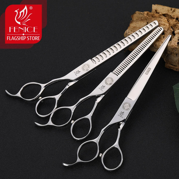 Fenice 6.5/7 inch Professional left Hand Pet Dog Grooming Scissors Set Cutting&Thinning Shears Set Animal Haircut Scissors Kit