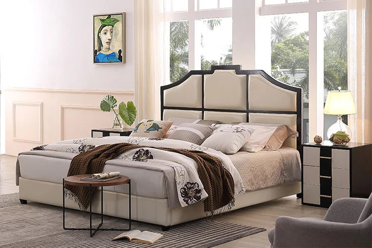 Europe and America Genuine leather bed frame Soft Beds Home Bedroom Furniture cama muebles de dormitorio / camas quarto 1.8*2 m