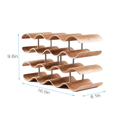 4 Tier Wave Wine Rack Countertop Bamboo Display Shelf 14 Bottle Set Wood Art Design Organizer Perfect for Wine Storage Home Deco