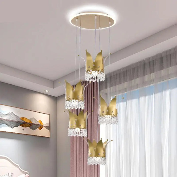 Crystal Crown Led Ceiling Light Luxury Net Red ceiling Lighting Princess Girl Bedside Lamp Children's Room Bedroom Lamps