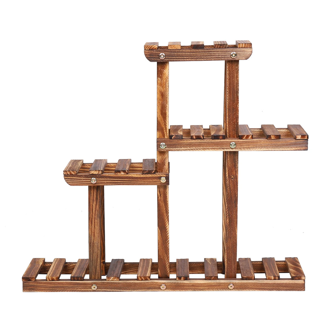 Carbonized Wood Plant Stand Multi Tier Succulent Rack Mini Desktop Plant Holder for Outdoor Balcony Garden