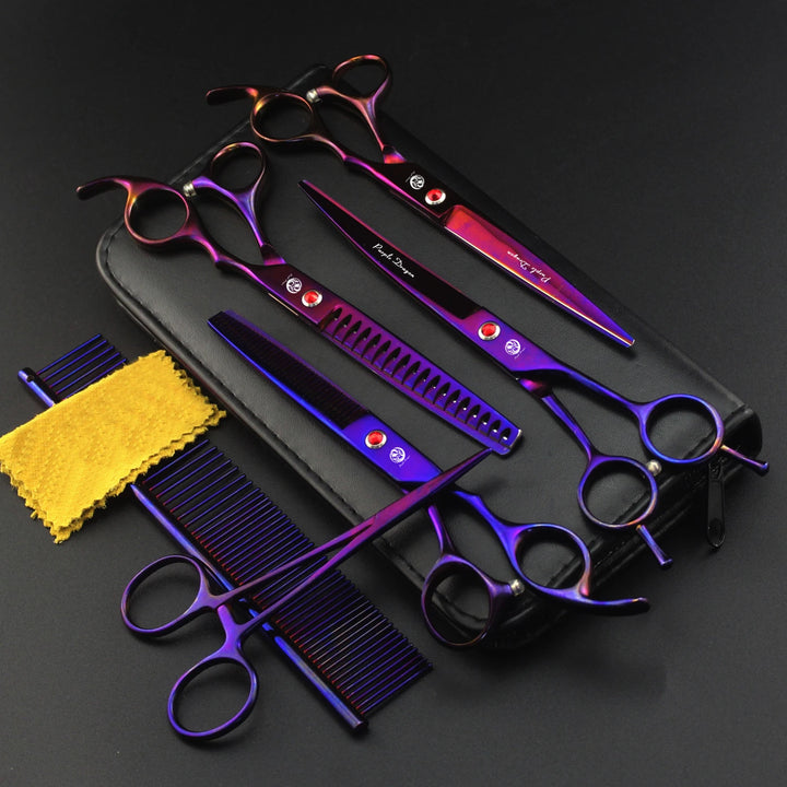 Purple Dragon Dog Grooming Scissors Professional Japan Stainless Chunker Pet Thinning Scissors Up Curved Scissors Comb Z3002