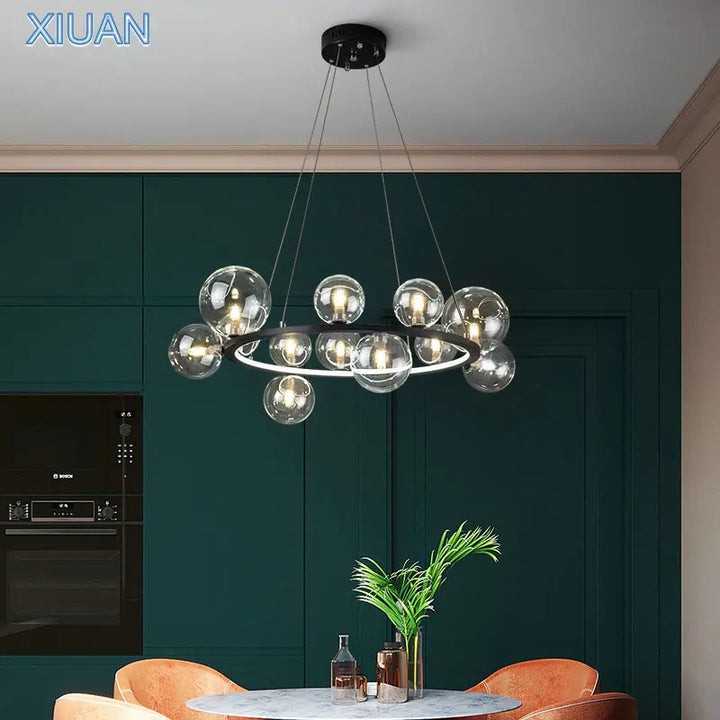 Modern Dining Room Glass Chandelier Lamp Kitchen Island Hanging Light Black Gold Silver G9 LED Ceiling Suspension Chandelier