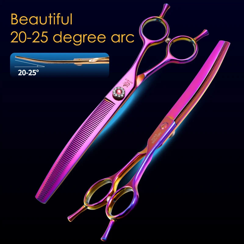 Fenice 7.25 inch professional dog grooming scissors curved chunkers scissors thinning shears for pet hair tijeras tesoura