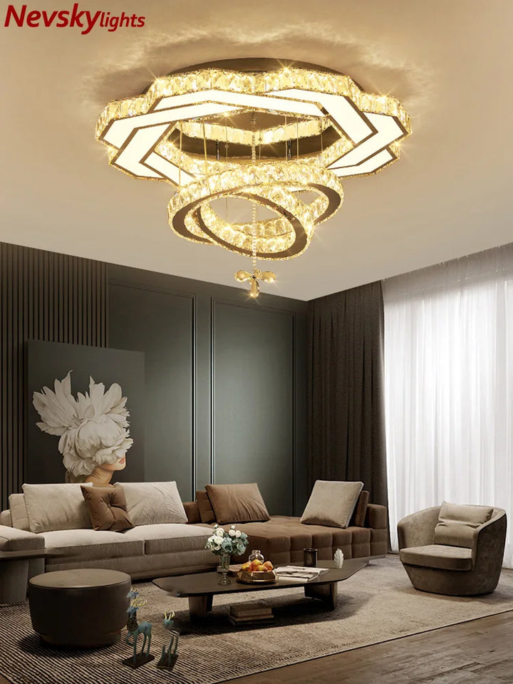 Сhrome lustres bedroom Modern crystal ceiling lighting dining room luxury ceiling lamps living room ceiling light led fixtures