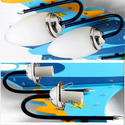 Acrylic Wireless Airplane E14 Led Ceiling Lights Kids 110V-220V USB Audio Amplifier Speakers Wooden Led Ceiling Light