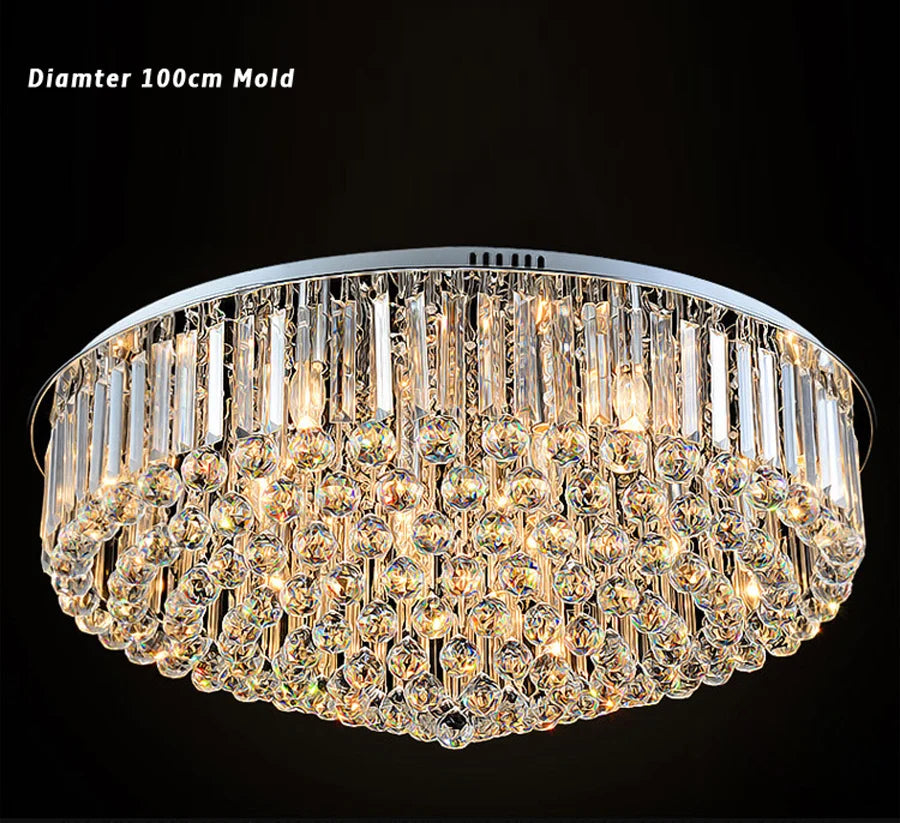 Round Crystal Ceiling Light For Living Room Remote Controlled luminaria Home Decoration Bedroom Lamp Lighting Fixture