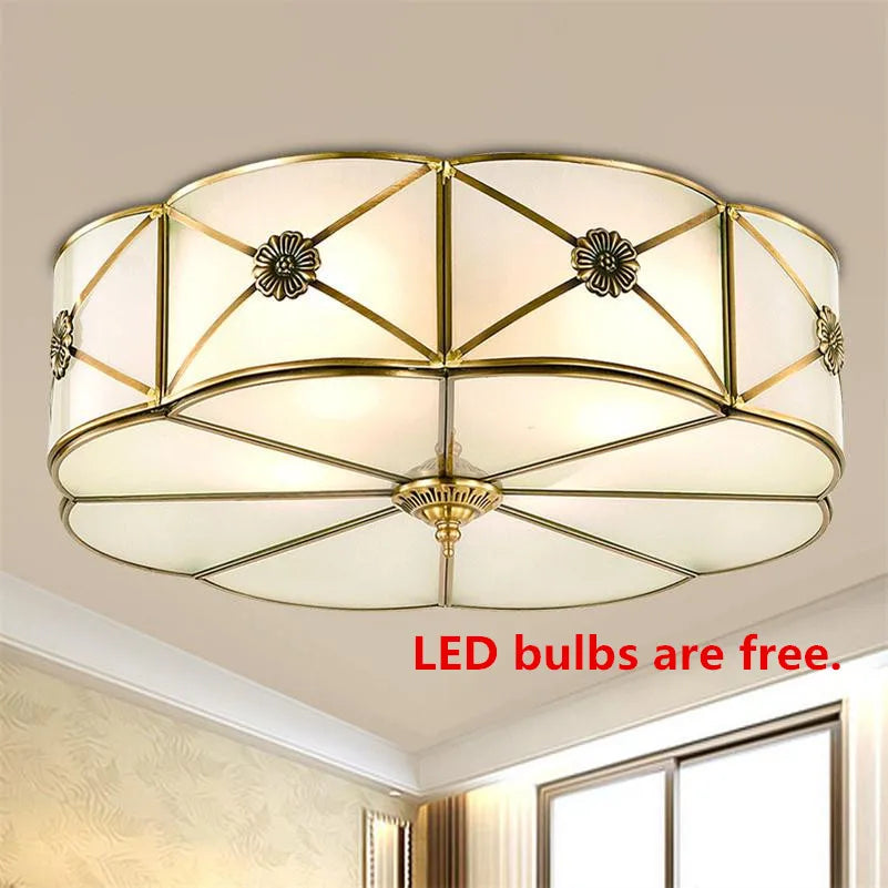 Bronze Ceiling Light E27 Lampara Techo Plafonnier LED Living Room Lights Plafondlamp Suspension Luminaire Copper Ceiling Lamp
